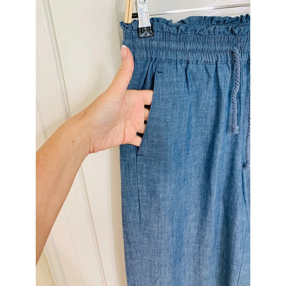 J Crew Womens Chambray Wide-Leg Drawstring Pant Med Echo Blue Wash Size 4
